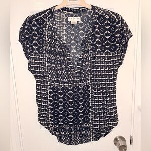 Anthropologie Velvet Navy Patterned Top